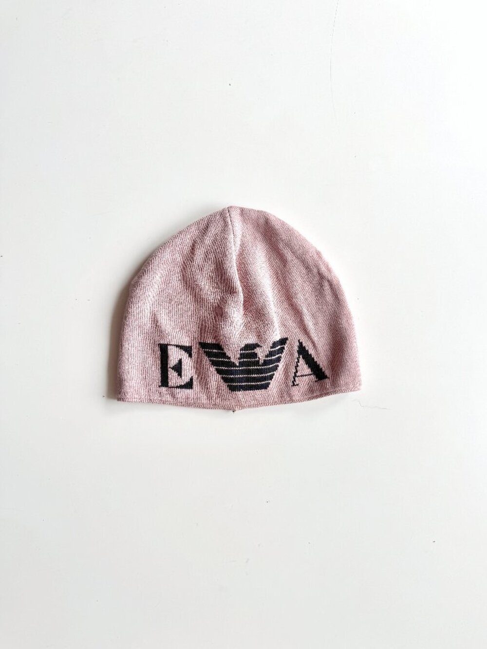 EMPORIO ARMANI Pink Cotton Viscose Knit Logo Beanie Toque Hat, Size 57
